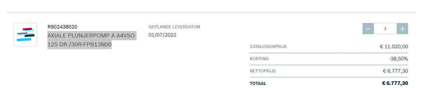 Image 1 of AXIALE PLUNJERPOMP A A4VSO 125 DR /30R-FPB13N00